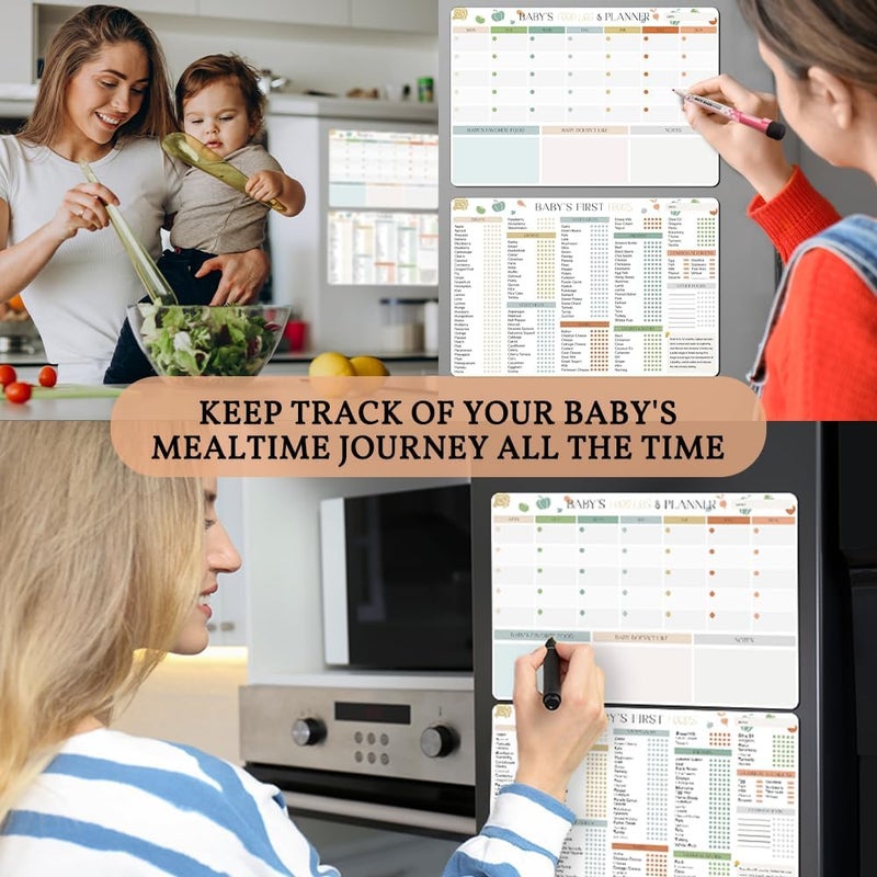 BIROYAL 2 Pack Baby First Food Checklist, Baby First Foods Tracker Fridge Magnet & Daily Food Log Meal Planner, 12"x8" Dry Erase Baby Foods Chart, 101 Foods Before 1 Checklist Magnet - Image 4
